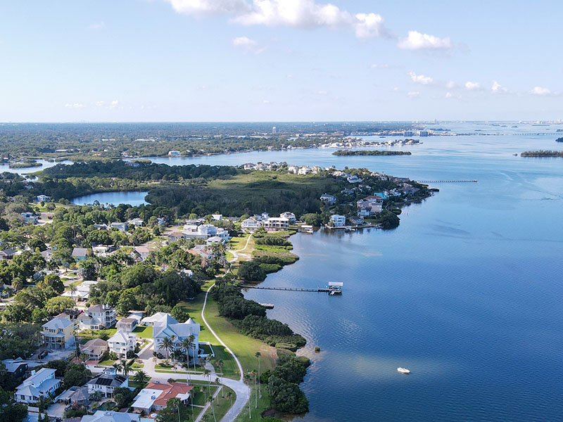 Aerial view of Palm Harbor, Florida waterfront
