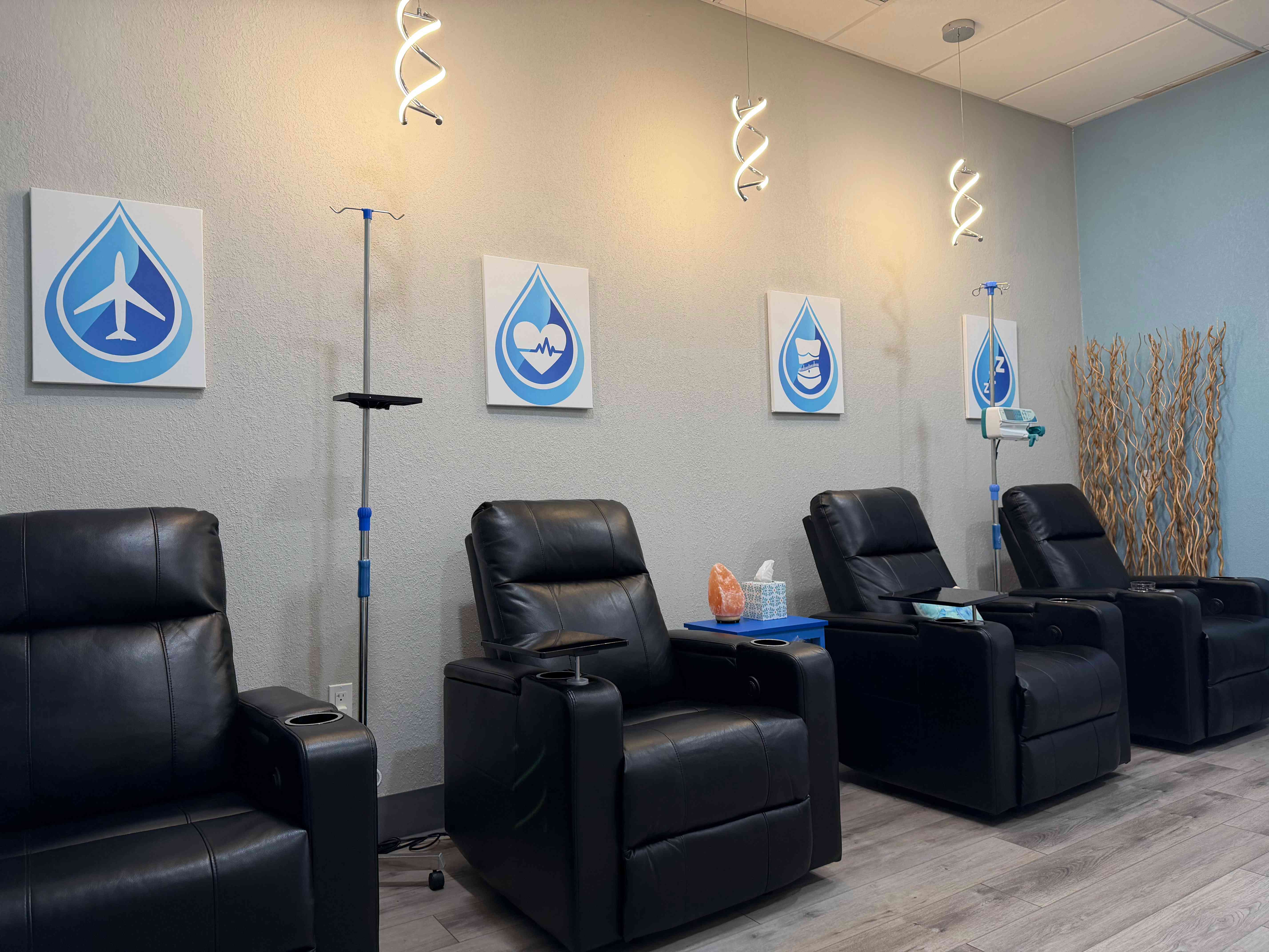 IV therapy treatment room with luxury recliners